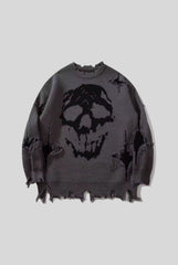 Raw Hem Skull Jacquard Oversized Sweater