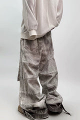 Mud Washed Cargo Wide Leg Denim Jeans