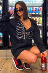 Street Style Rhinestone Skull Hoodie