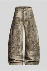 Leopard Print Cargo Wide Leg Jeans