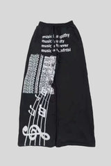Music Score Graphic Wide Leg Sweatpants