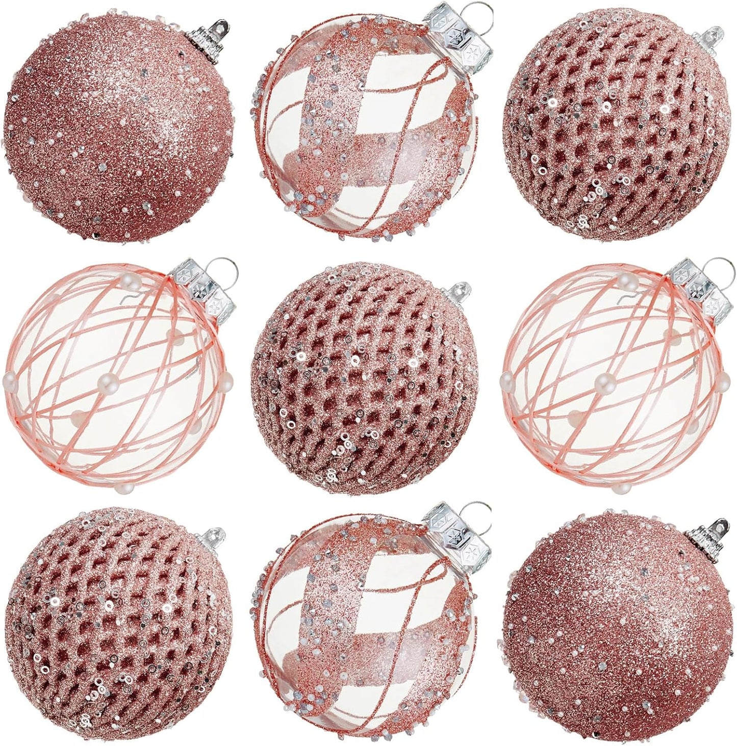 Large Shatterproof Foam Christmas Ball Ornaments - Clear Plastic Glitter Hanging Balls for Xmas Holiday Party Home Decor (Champagne) - Set of 9