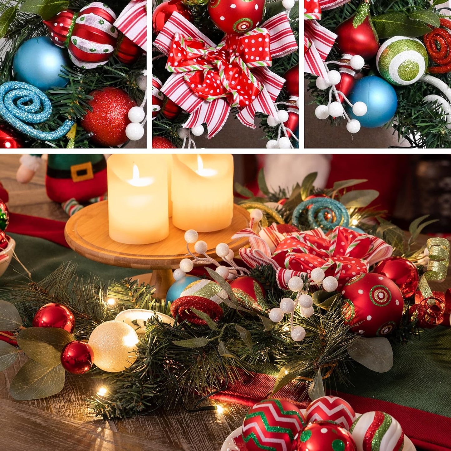 Pre-Lit Christmas Swag with LED Lights and Ornaments - Outdoor Decor