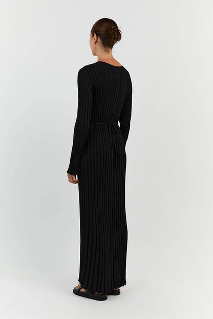 V-Neck Sleeved Knit Dress