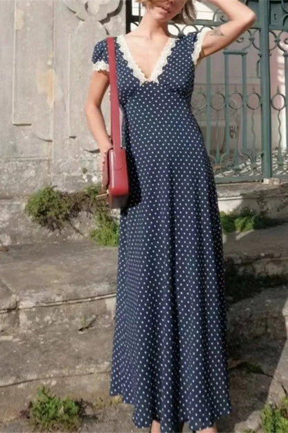 Polka Dot Lace Maxi Dress