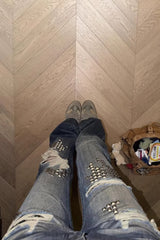 Studded Ripped Flared Vintage Wash Jeans
