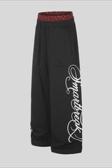 Leopard Waist Script Wide Leg Sweatpants