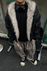 Washed Denim Faux Fur Lined Hooded Coat