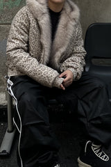 Leopard Faux Fur Lined Hooded Puffer Coat
