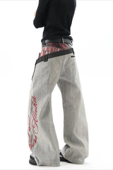 Red Script Double Waist Flared Jeans
