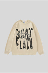 Distressed Typography Washed Oversized Crew Neck Sweatshirt