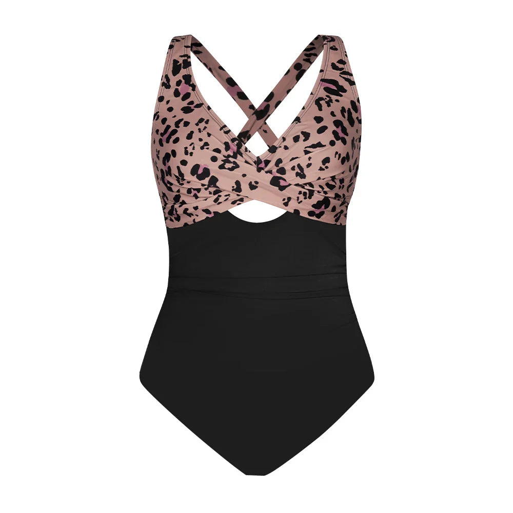 Floral Cut Out Back Tie One Piece Set black / XS