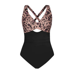 Floral Cut Out Back Tie One Piece Set black / XS
