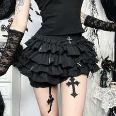Cross Pendant Culottes Aesthetic Skirt Black / XS