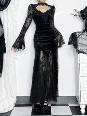 Antique Lace Flare Sleeve Midi Dress