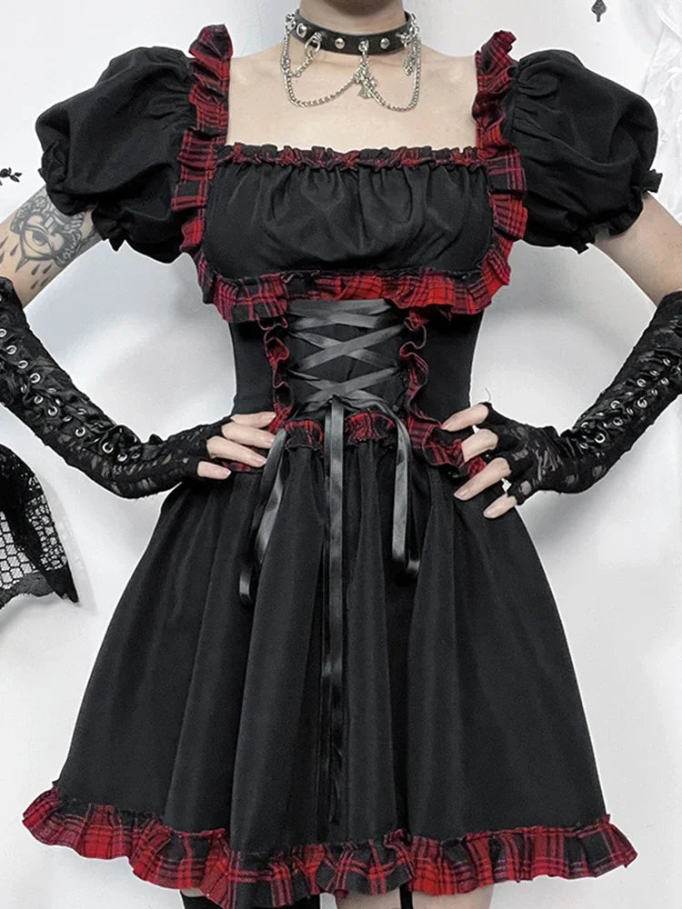 Crimson Tartan Bandage Mini Frock