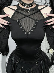 Hollow Mesh Patchwork Knit Top