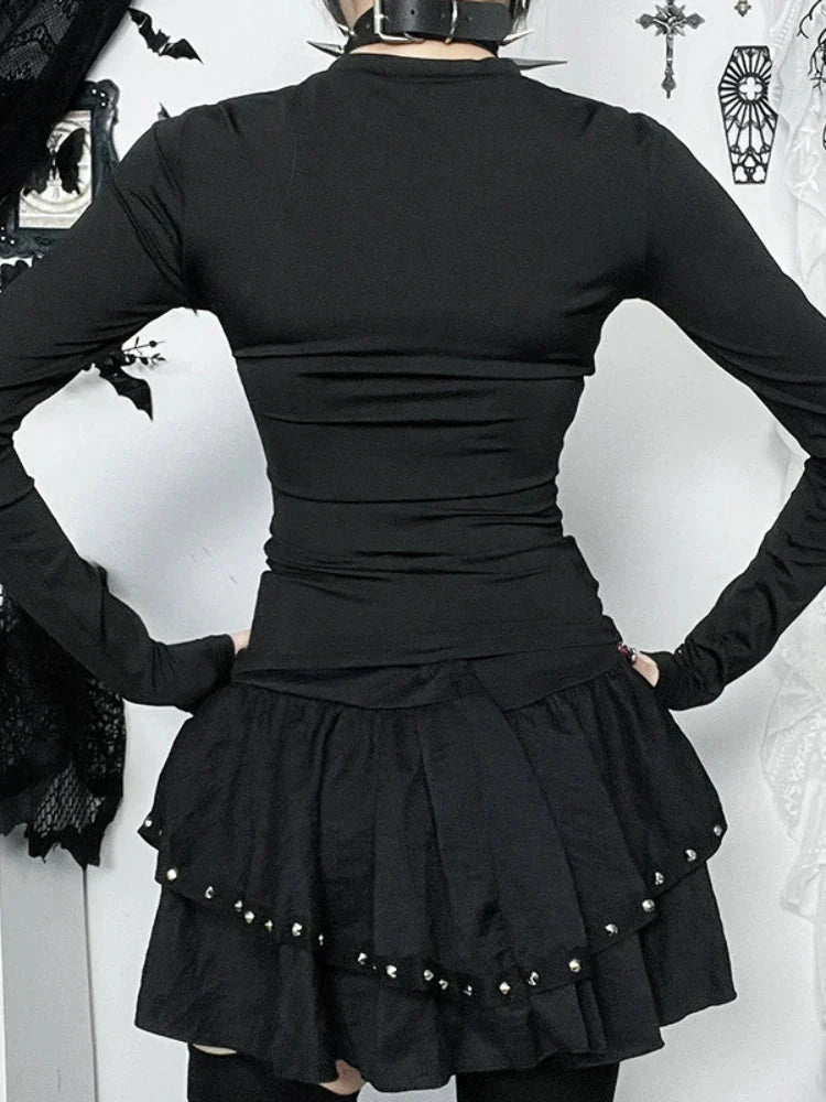 Hollow Mesh Patchwork Knit Top