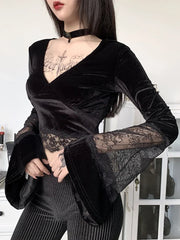 Flare Lace Sleeve Knit Top black / S