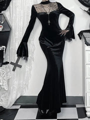Spider Web Mesh Patchwork Long Dress