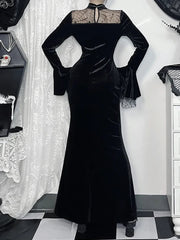 Spider Web Mesh Patchwork Long Dress