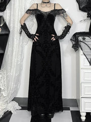 Lace Patchwork Spaghetti Strap Maxi Dress