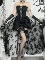 Obscure Blooms Net Bodice Midi Dress
