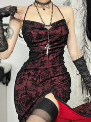Halloween Cross Floral Halter Flocking Maxi Dress