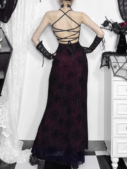 Antique Gloomy Arachnid Net High Waist Full-Length Dress