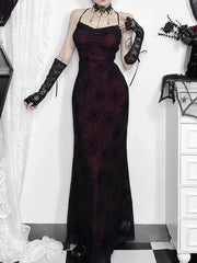 Antique Gloomy Arachnid Net High Waist Full-Length Dress Red / S