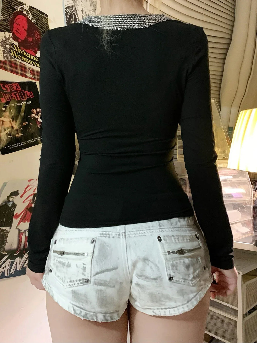 Sequin V-neck Knit Top