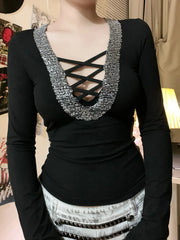 Sparkling V-neck Knit Top