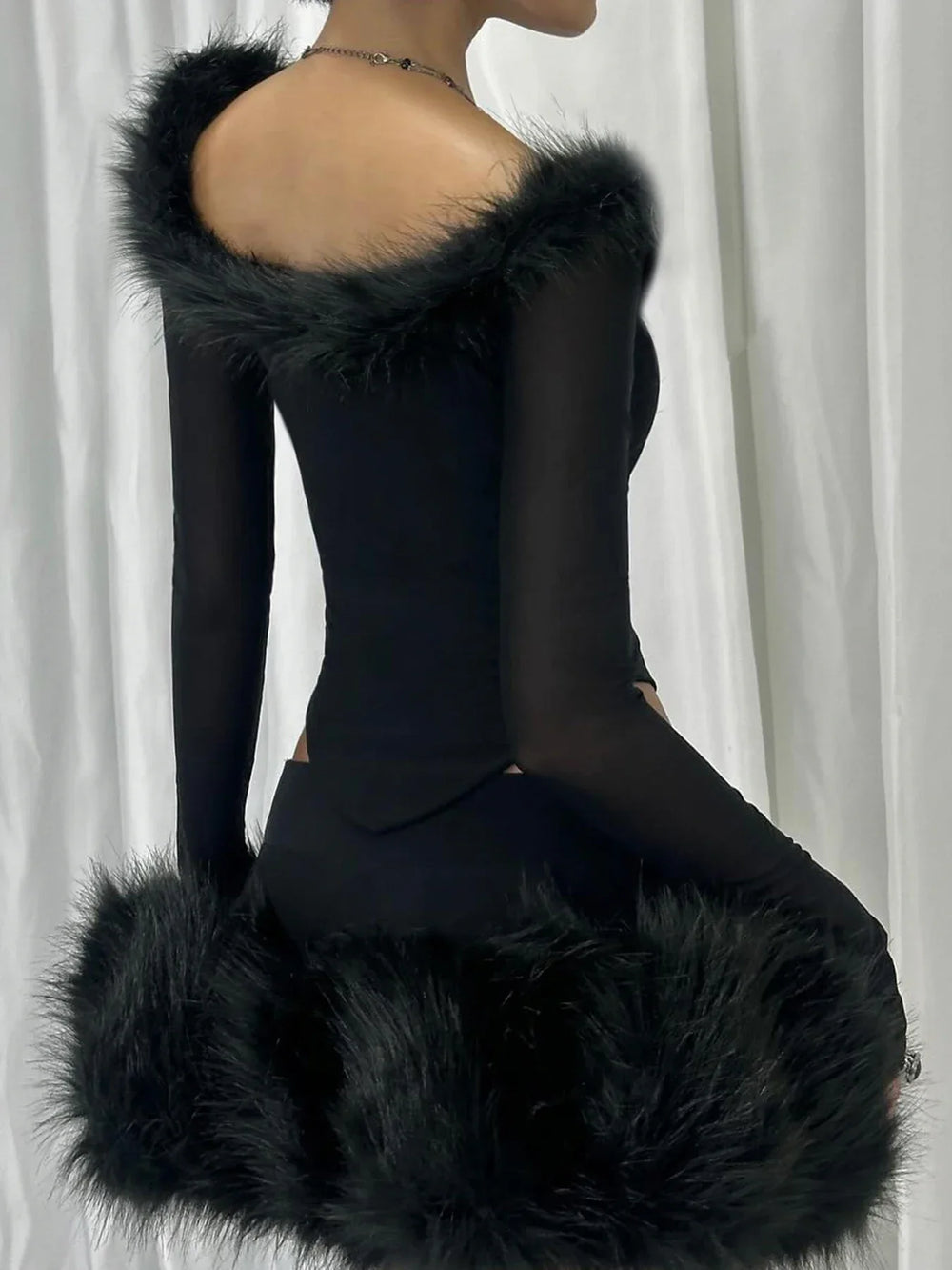 Fur Collar V-neck Knit Top