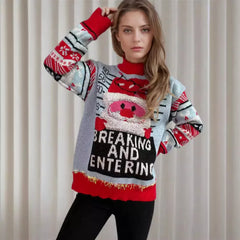 Jacquard Knit Thick Crew Neck Christmas Old Man Sweater Sweaters-L