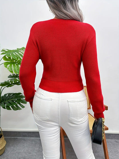 Slim-Fit Long-Sleeved Christmas Sweater - High-Grade Solid Color