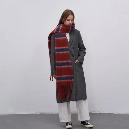 Autumn Winter Thickened Warm Polyester Mohair Two Color Scarf