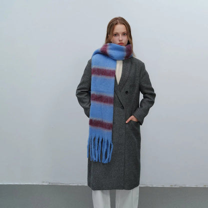 Autumn Winter Thickened Warm Polyester Mohair Two Color Scarf