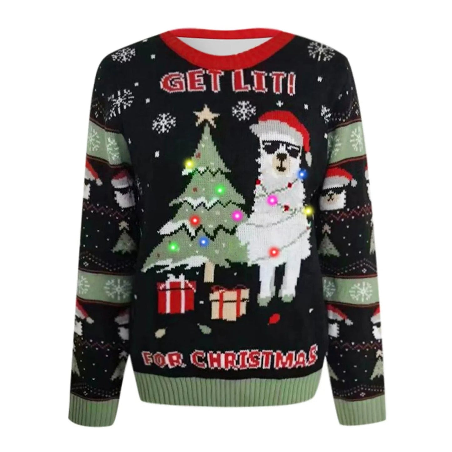 Christmas Jacquard Knitted Pullover with LED Lights - Casual Fashion Sweater