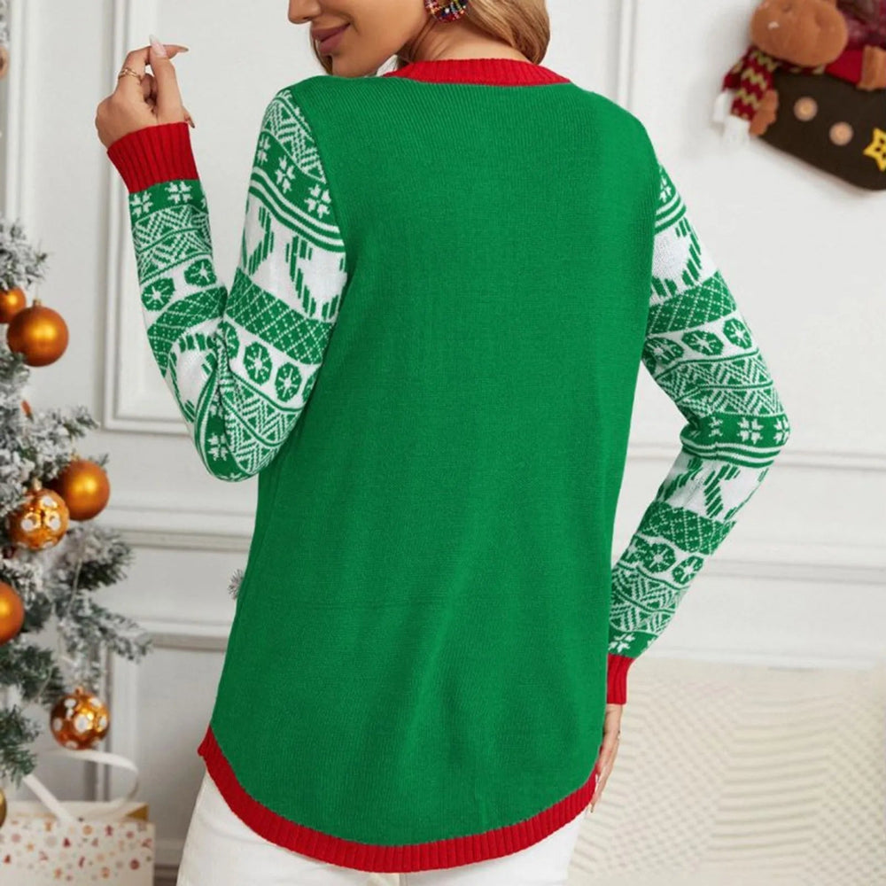 Ladies Cartoon Casual Loose Pullover Christmas Sweater Sweaters-L