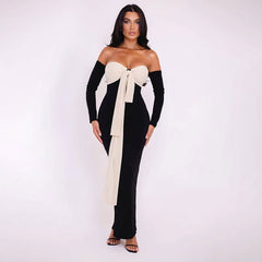 Color Matching Strap Off Shoulder Bandeau Slim Fit
