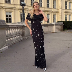 Elegant Ladies Bow Rhinestone Bandage Evening off Shoulder Dress