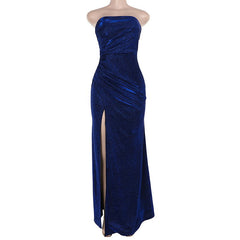 Fashionable, Elegant Slim Fit Thin Glittering Tube Top Pleated Split
