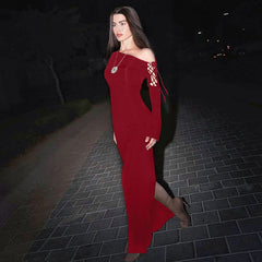 Maxi Dress Solid Color One Shoulder Cold Shoulder Slim Sheath Dress