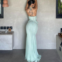 off Shoulder Halter Butterfly Decoration Slim Fit Holiday