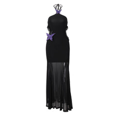 off Shoulder Halter Butterfly Decoration Slim Fit Holiday