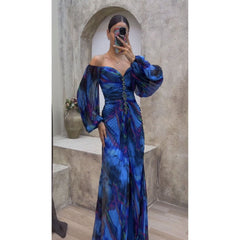 Party Pleated Long Sleeve Dress Loose Casual Dress