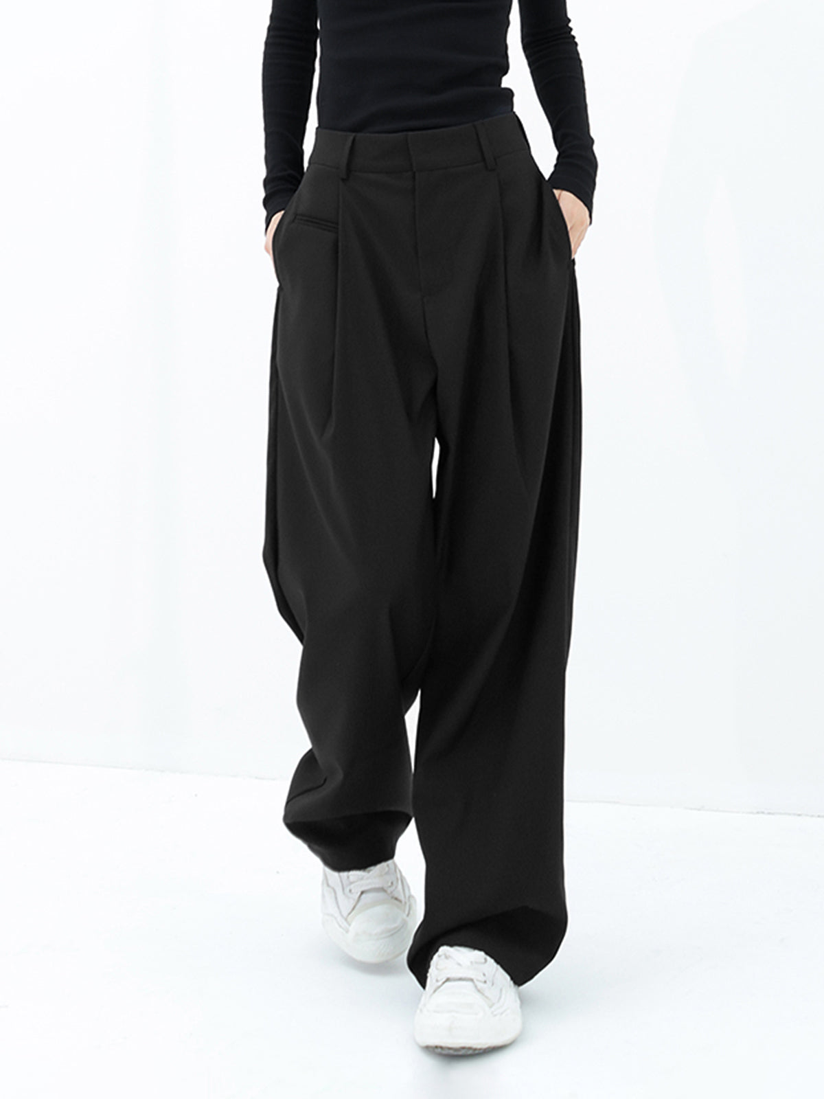 Basic Baggy Wide Trendy Leg Dress Pants Black / Xs