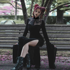 Tall Waist Flared Sleeve Full-Length Dress Black / S