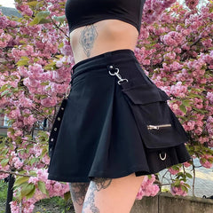 Pocket A-line Preppy Street Skirt black / S