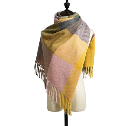 Elegant Lady Style Cashmere Tassel Luxury Scarf - Autumn Winter Striped Plaid